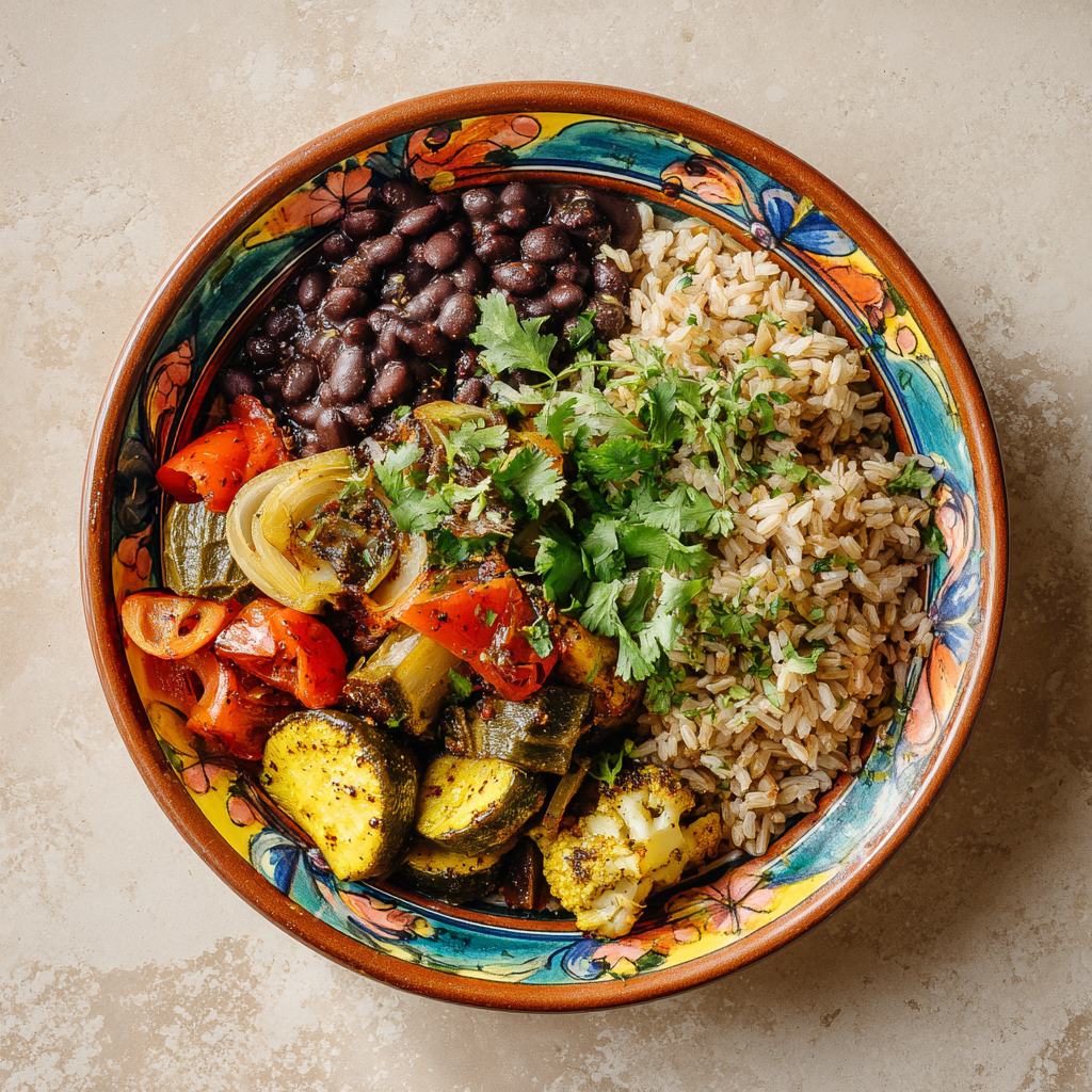 Platillo nutritivo mexicano colorido con vegetales frescos